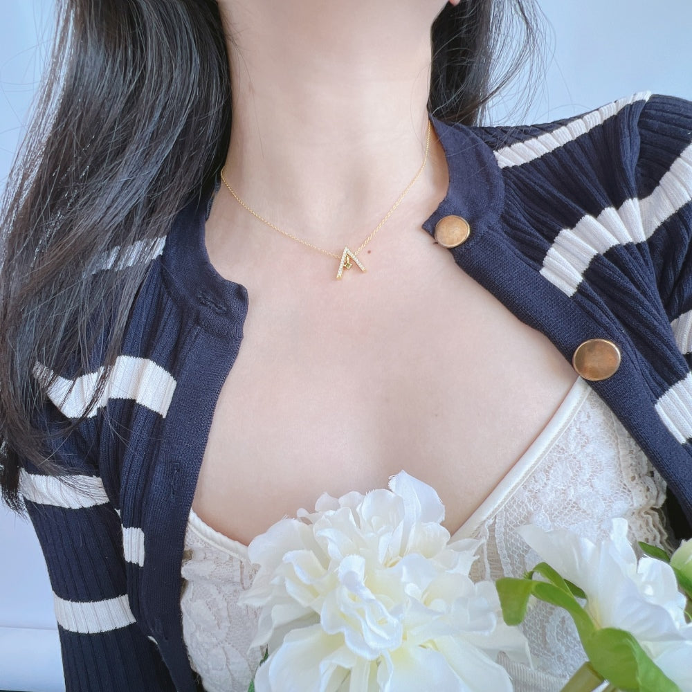 [Solara Jewelry]Sparkling "A" Shape Necklace