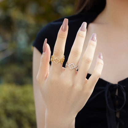 [Solara Jewelry]Hollow Design Four-Leaf Clover Flower Shape Ring