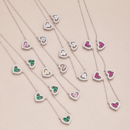[Solara Jewelry]Sparkling Five Heart Necklace
