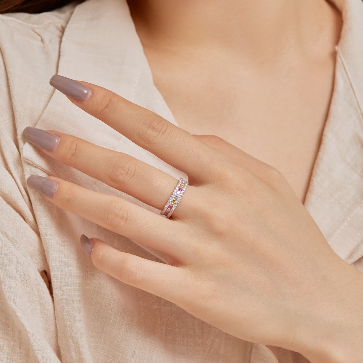 [Solara Jewelry]Delicate Colorful Round Cut Daily Ring