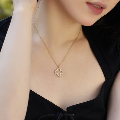 [Solara Jewelry]Four-Leaf Clover Hollow Design Exquisite Necklace