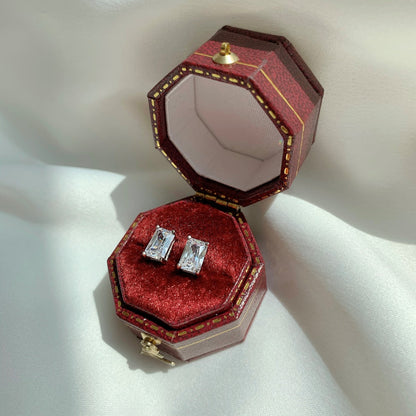 [Solara Jewelry]Stylish Shiny Rectangular Center Stone Stud Earrings