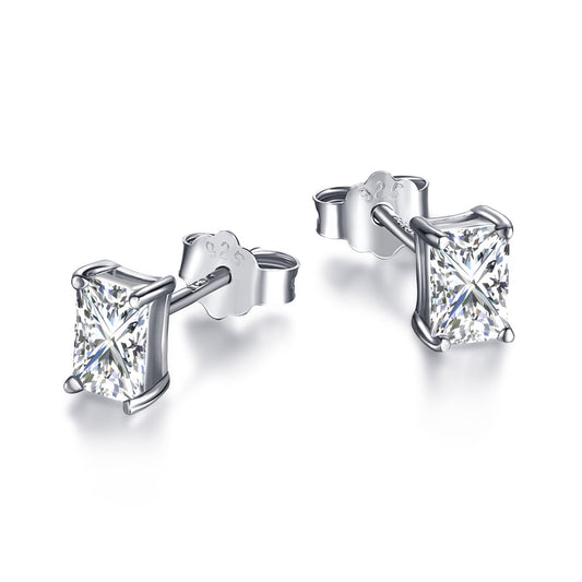 [Solara Jewelry]Stylish Shiny Rectangular Center Stone Stud Earrings