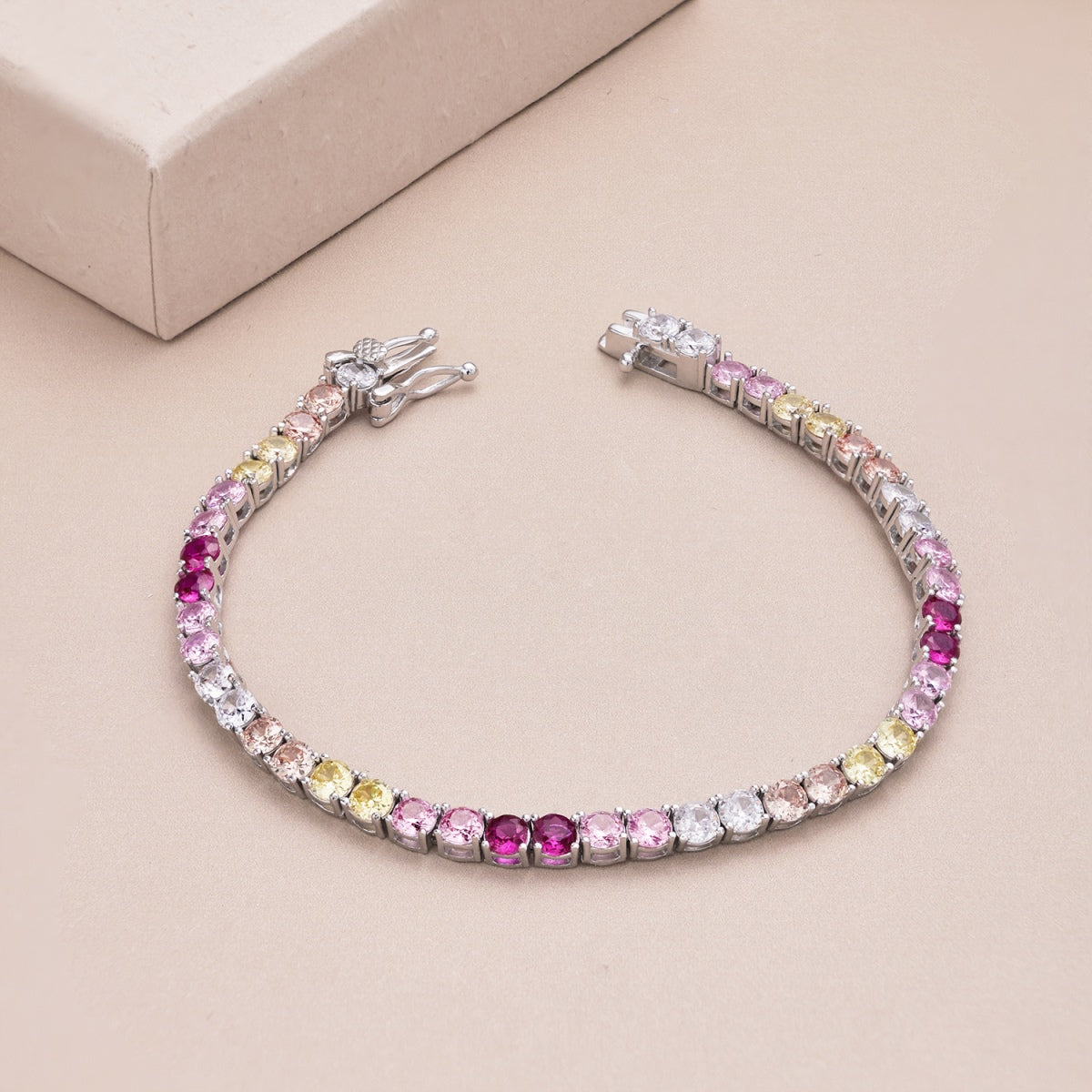 [Solara Jewelry]Radiant Colorful Round Cut Tennis Bracelet
