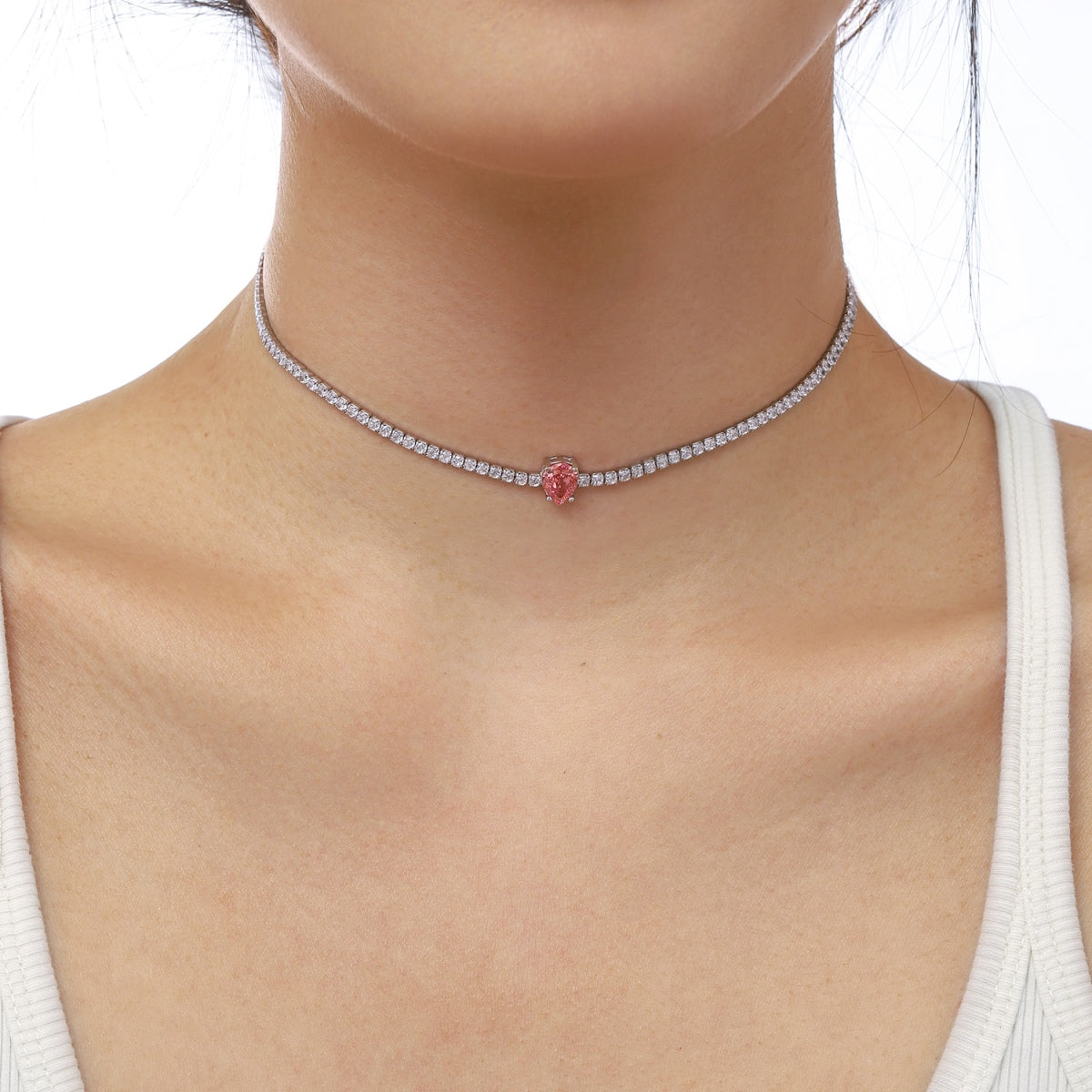 [Solara Jewelry]1.0 carat Unique Pear Cut Tennis Necklace