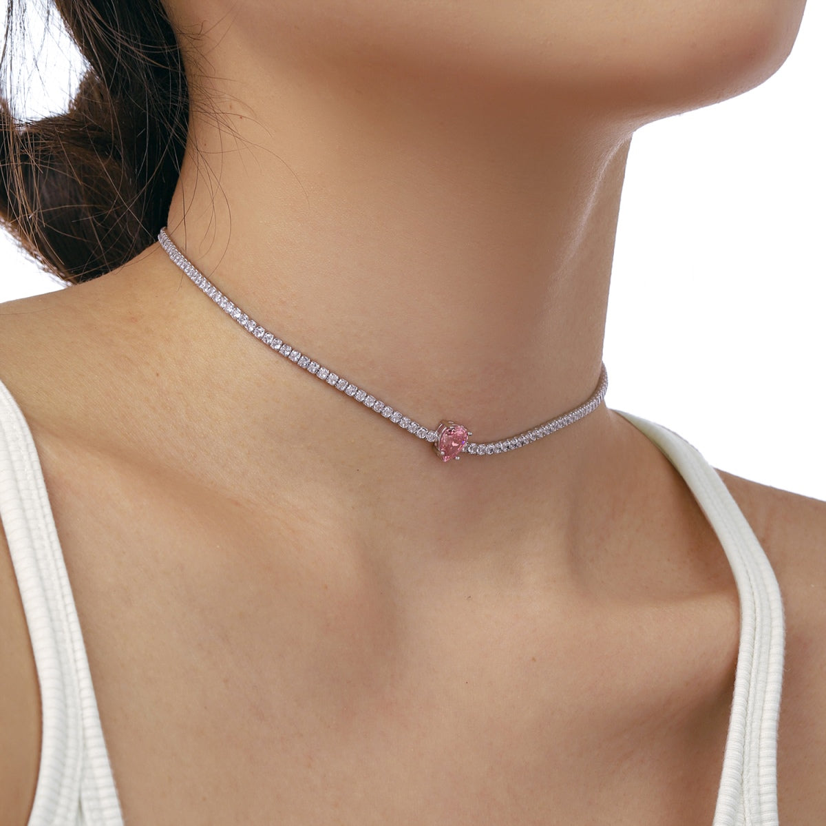 [Solara Jewelry]1.0 carat Unique Pear Cut Tennis Necklace