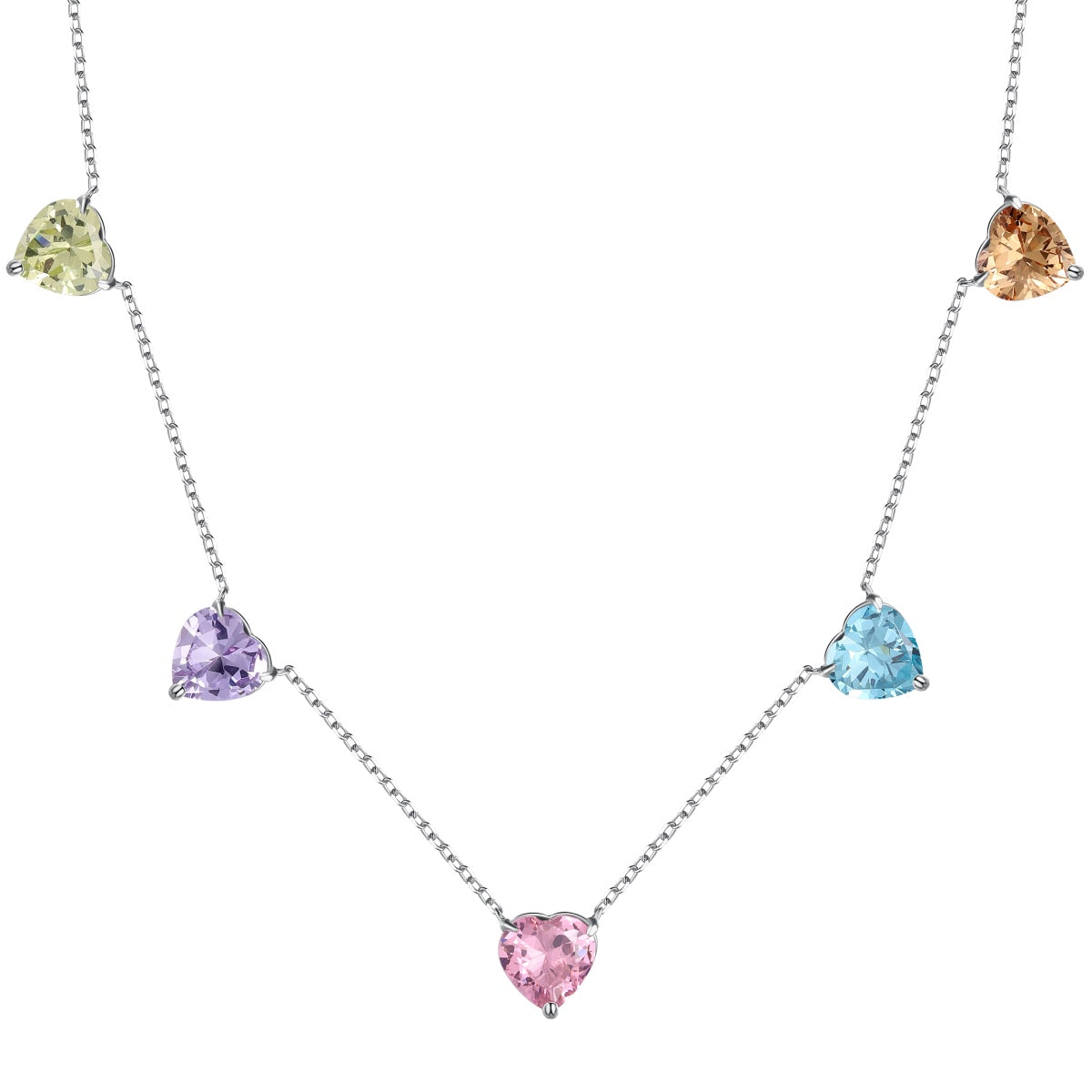 [Solara Jewelry]Sparkling Colorful Heart Cut Necklace