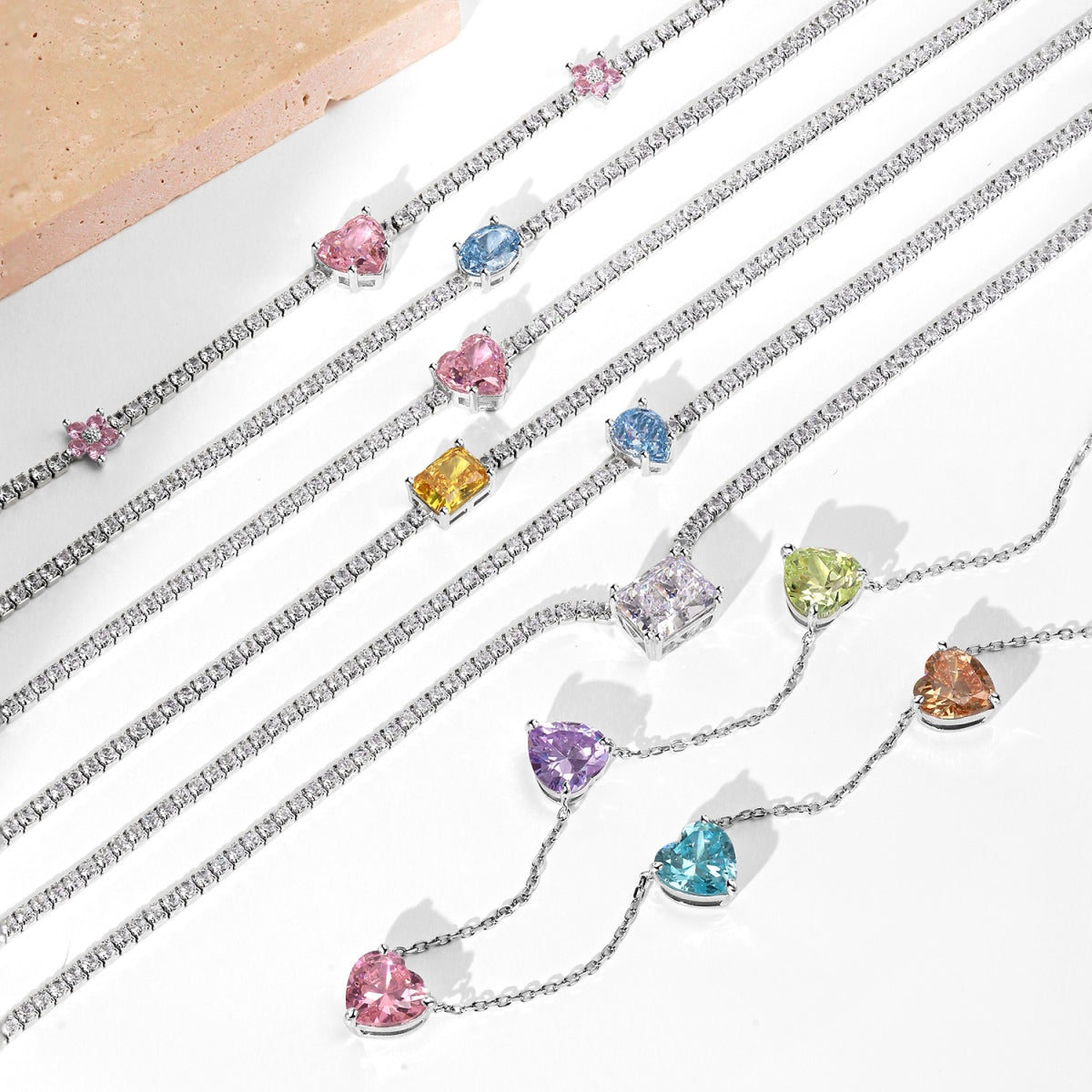 [Solara Jewelry]Dazzling Pink Heart Flower Necklace