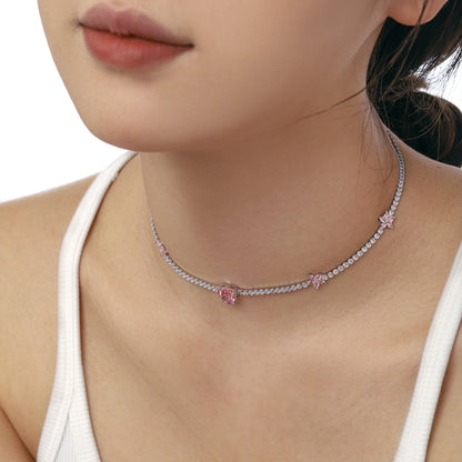[Solara Jewelry]Dazzling Pink Heart Flower Necklace