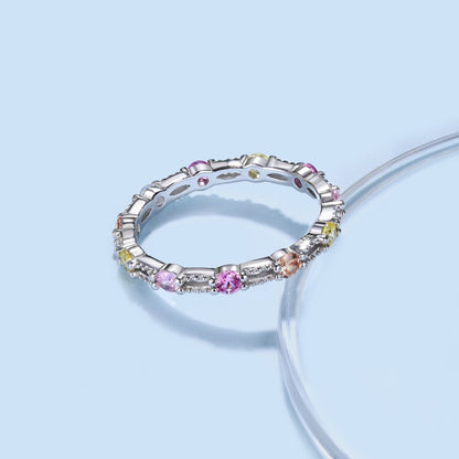 [Solara Jewelry]Sparkling Colorful Round Cut Tennis Ring