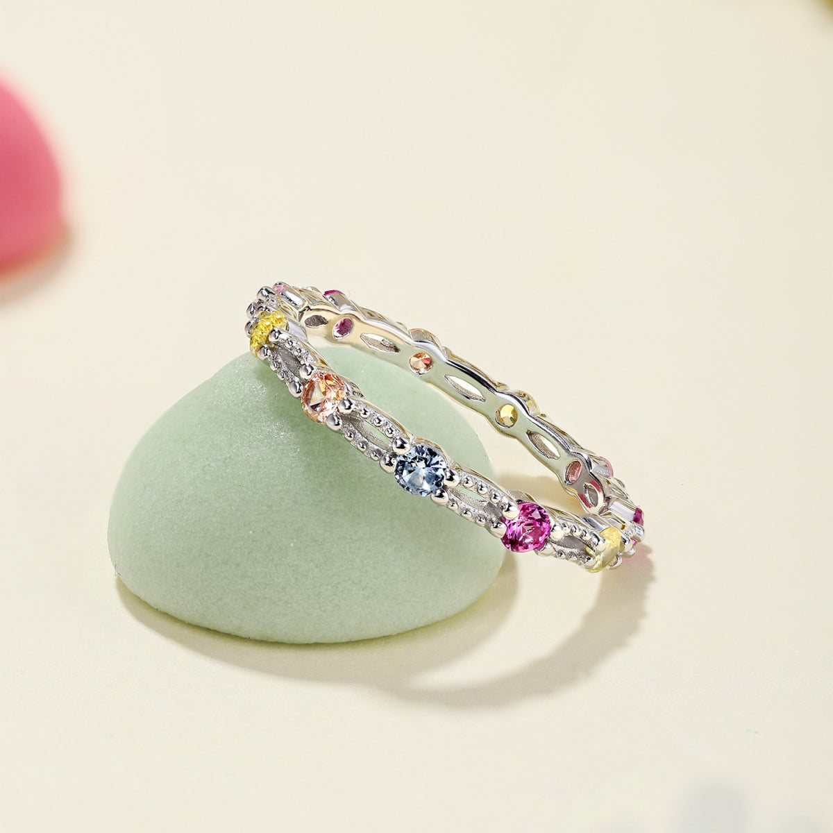 [Solara Jewelry]Sparkling Colorful Round Cut Tennis Ring