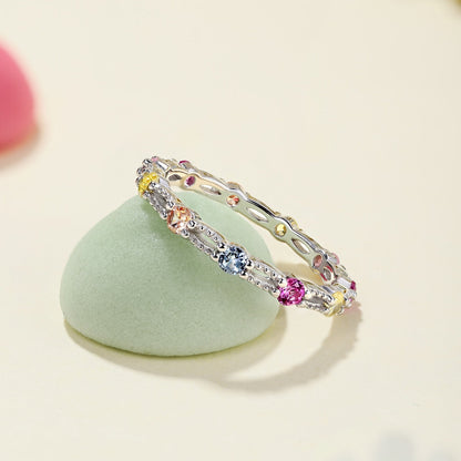 [Solara Jewelry]Sparkling Colorful Round Cut Tennis Ring