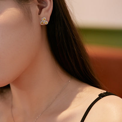 [Solara Jewelry]Ornate Flower Shape Pear Cut Lover Earrings