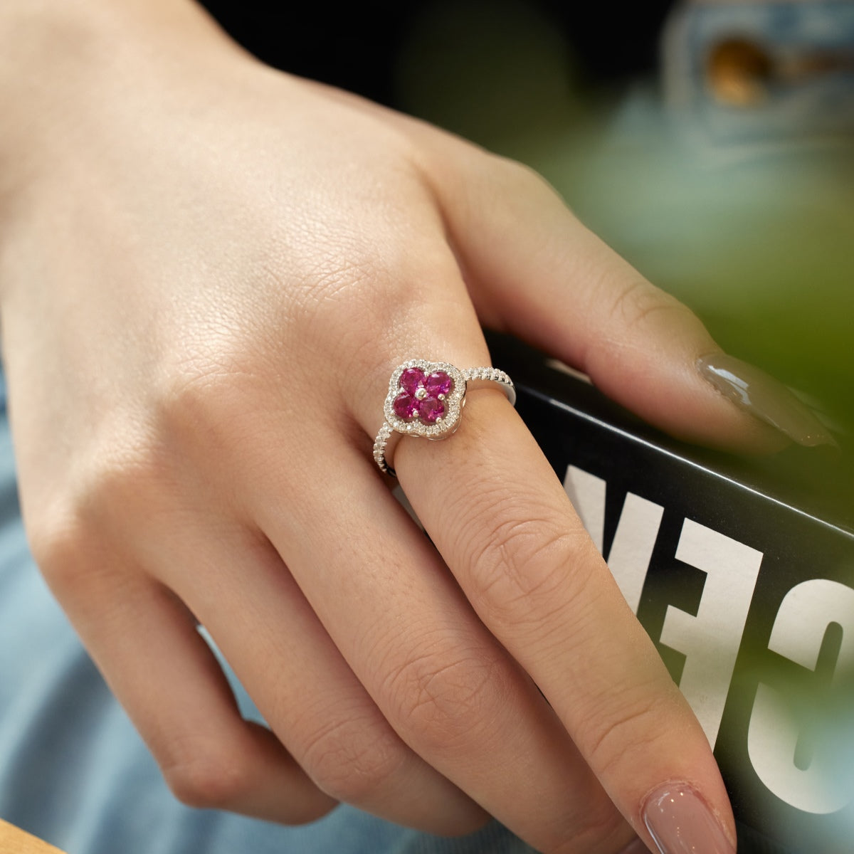 [Solara Jewelry]Four Leaf Clover Flower Design Ring