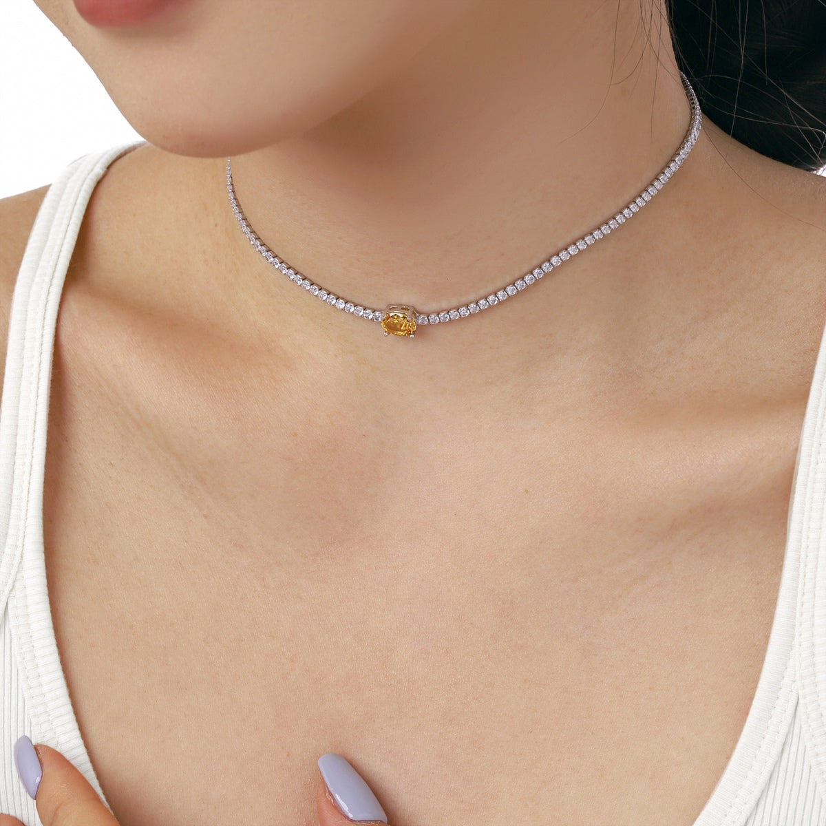 [Solara Jewelry]1.0 Carat Shining Oval Cut Necklace