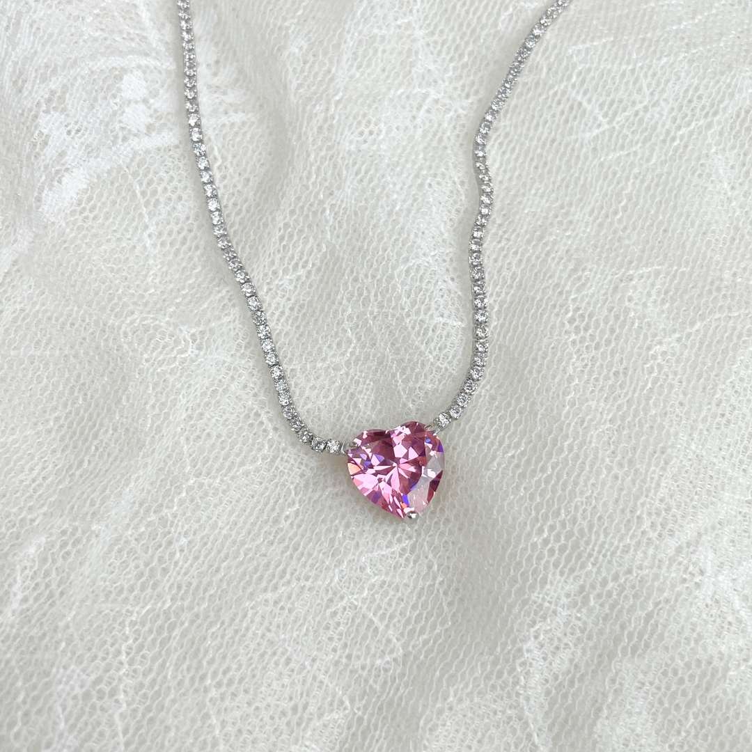 [Solara Jewelry]8.0 Carat Versatile Colorful Sweet Heart-Shaped Tennis Necklace