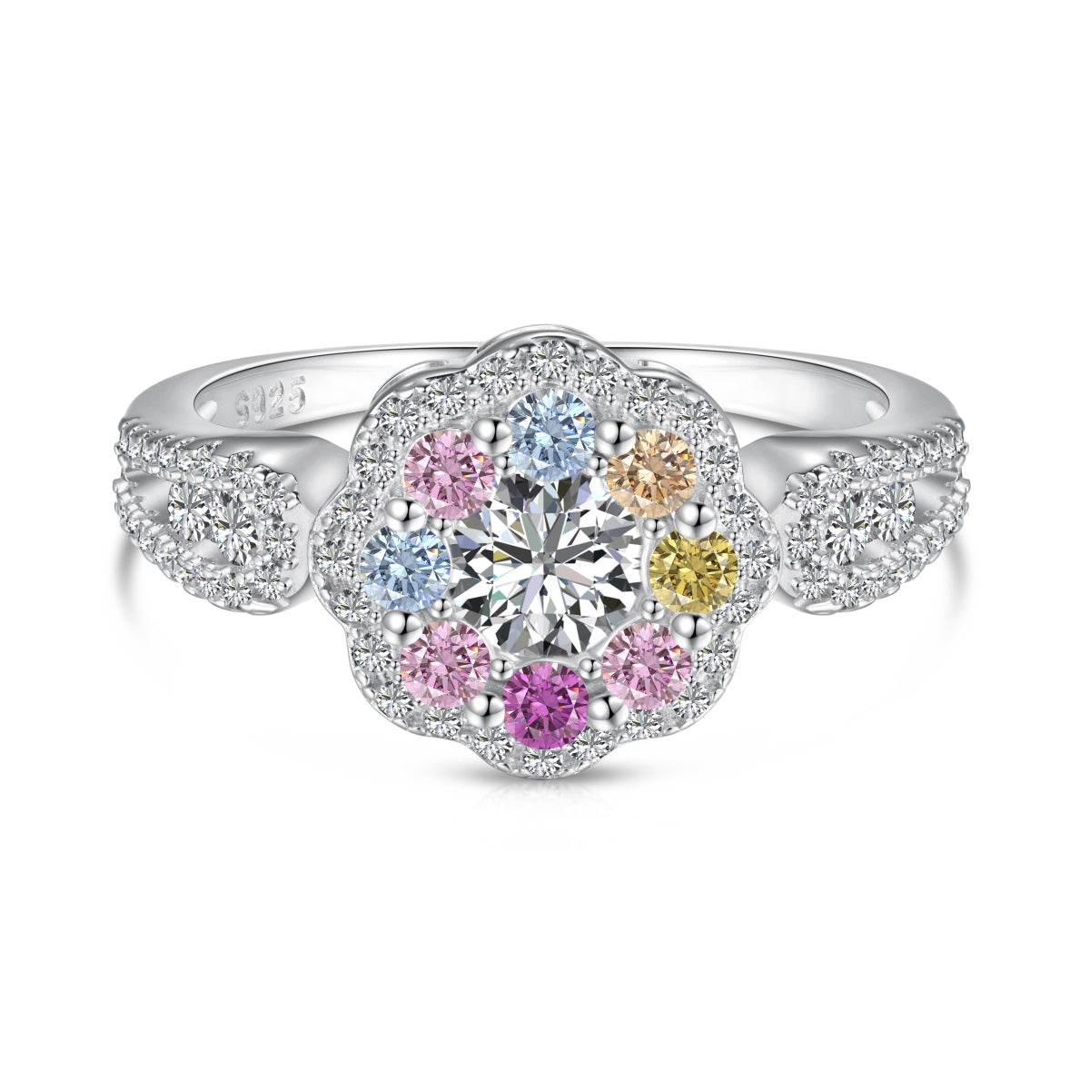 [Solara Jewelry]Delicate Colorful Round Cut Flower Shape Wedding Ring
