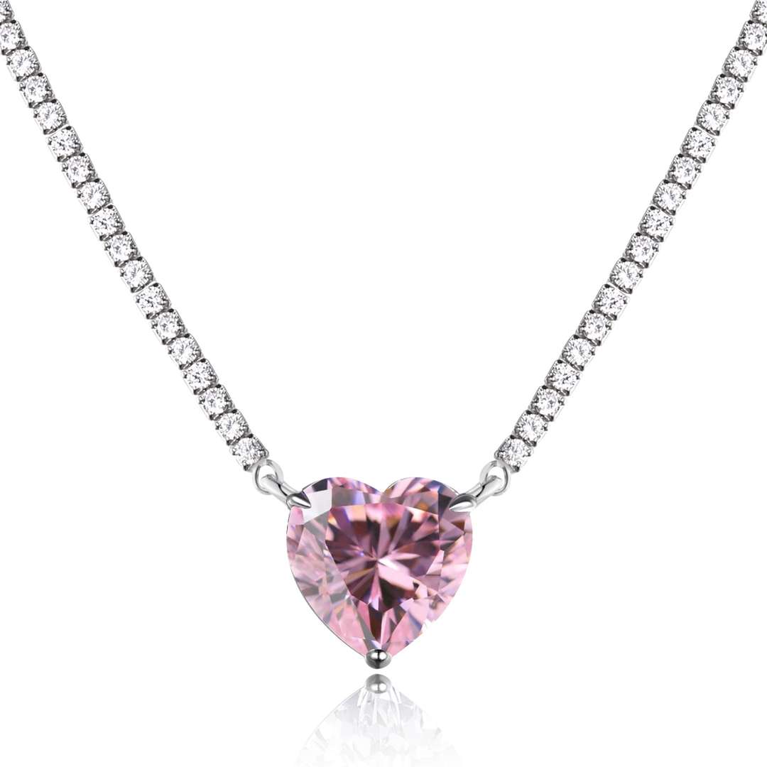 [Solara Jewelry]8.0 Carat Versatile Colorful Sweet Heart-Shaped Tennis Necklace