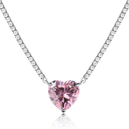 [Solara Jewelry]8.0 Carat Versatile Colorful Sweet Heart-Shaped Tennis Necklace