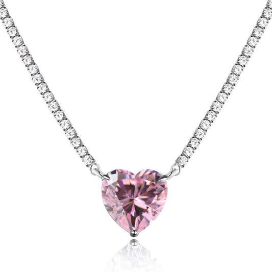 [Solara Jewelry]8.0 Carat Versatile Colorful Sweet Heart-Shaped Tennis Necklace