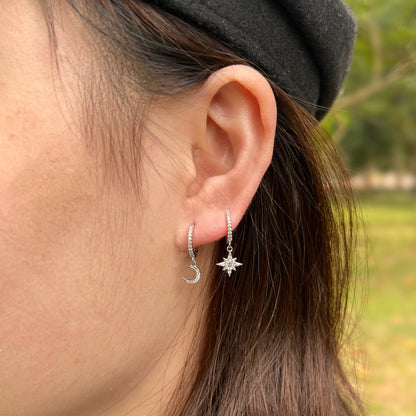 [Solara Jewelry]Star and Moon Asymmetric Earrings