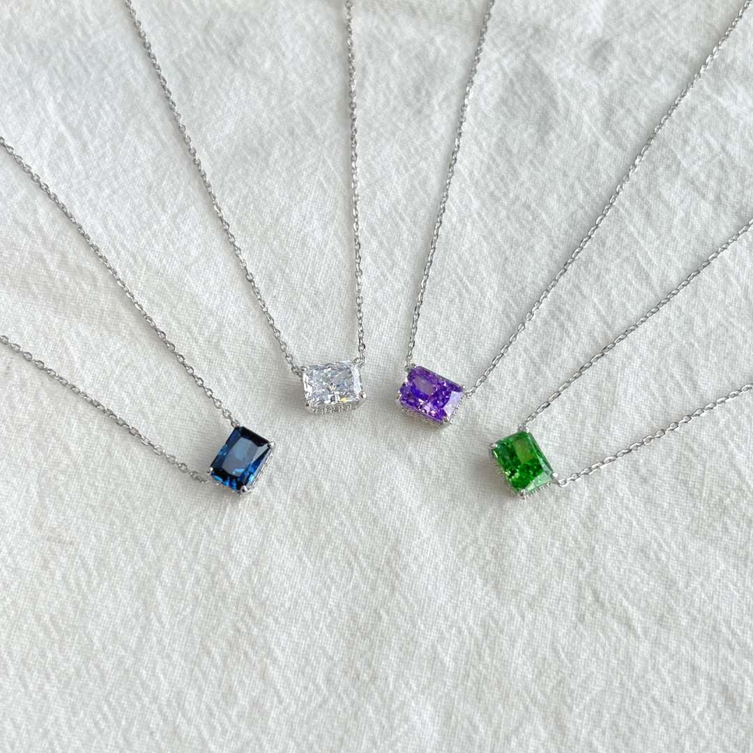[Solara Jewelry]Luxurious Square Shape Colorful Necalack