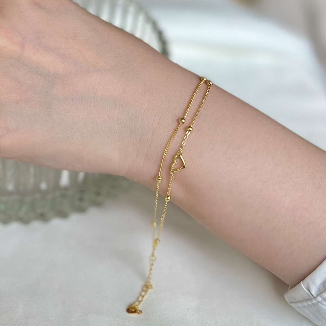 [Solara Jewelry]Dainty Double Layer Love Heart Bracelet