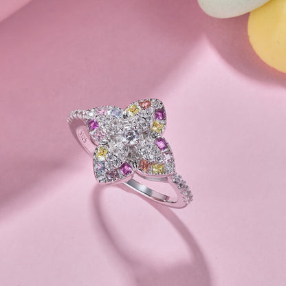 [Solara Jewelry]Luxurious Colorful Flower Shape Banquet Ring