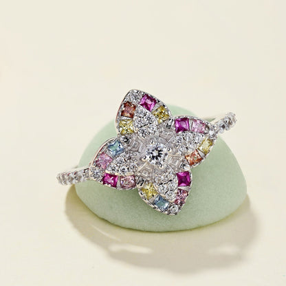 [Solara Jewelry]Luxurious Colorful Flower Shape Banquet Ring