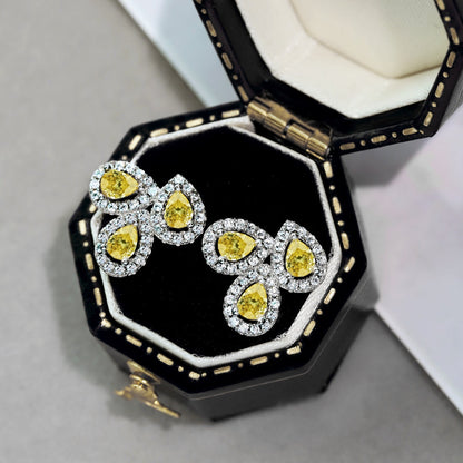 [Solara Jewelry]Ornate Flower Shape Pear Cut Lover Earrings