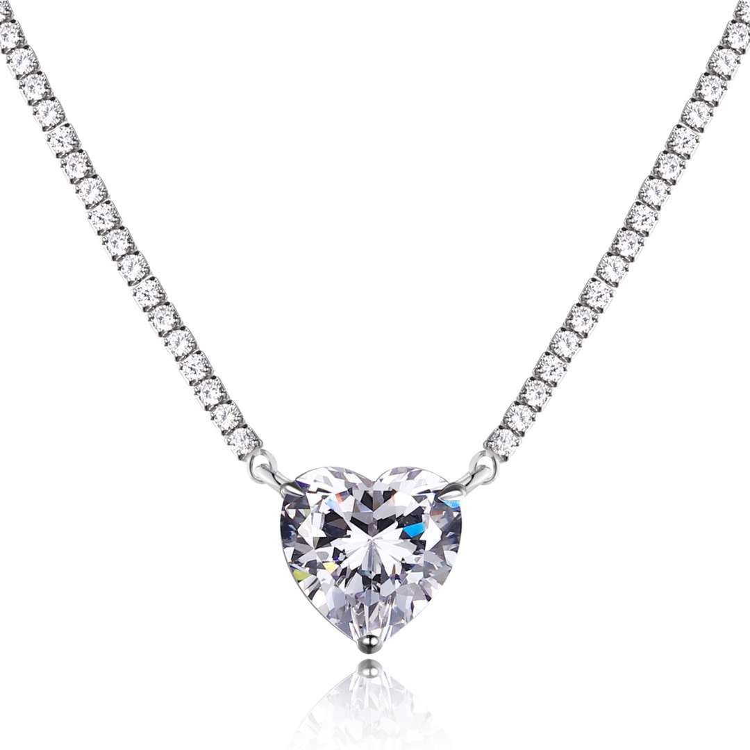 [Solara Jewelry]8.0 Carat Versatile Colorful Sweet Heart-Shaped Tennis Necklace