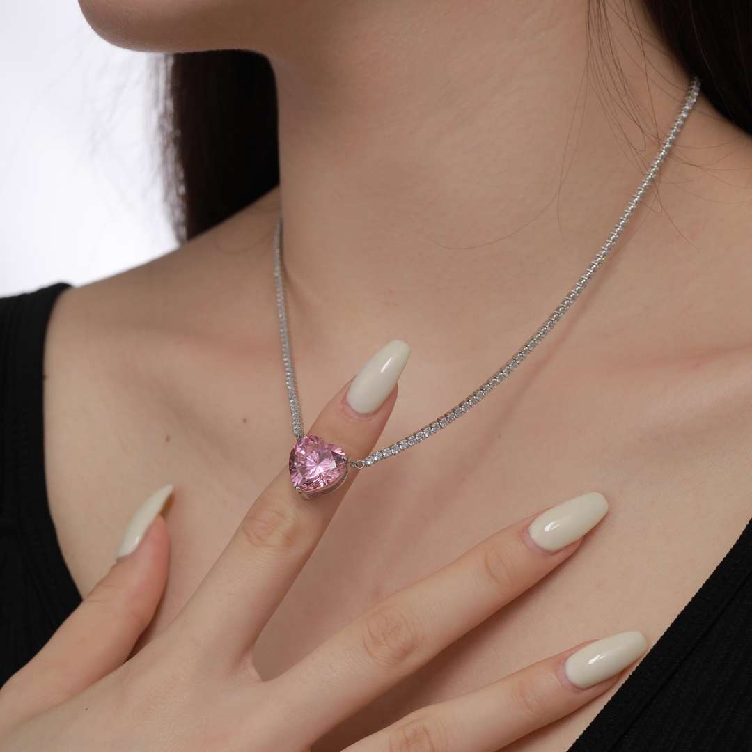 [Solara Jewelry]8.0 Carat Versatile Colorful Sweet Heart-Shaped Tennis Necklace