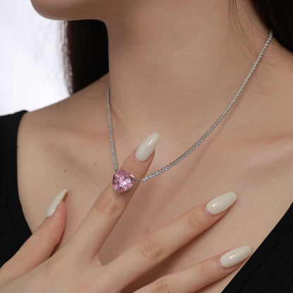 [Solara Jewelry]8.0 Carat Versatile Colorful Sweet Heart-Shaped Tennis Necklace