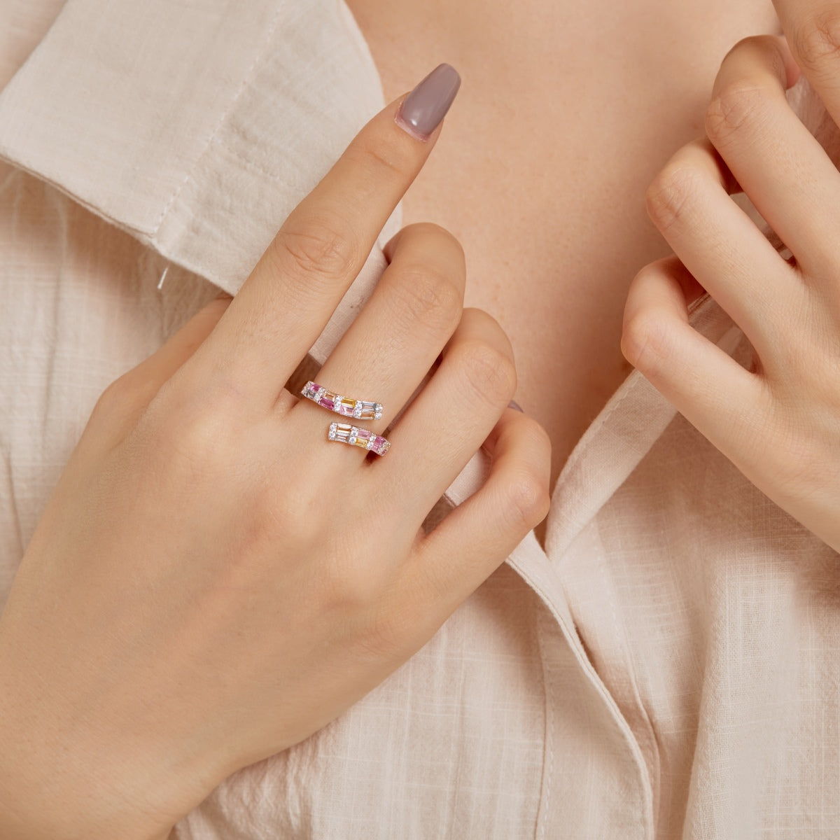 [Solara Jewelry]Charming Colorful Radiant Cut Adjustable Daily Ring