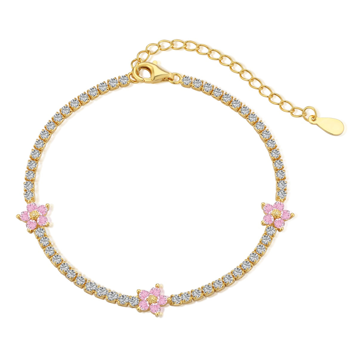 [Solara Jewelry]Sparkling Flower Shape Tennis Bracelet