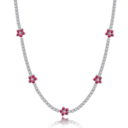 [Solara Jewelry]Luxurious Colorful Flower Tennis Necklace