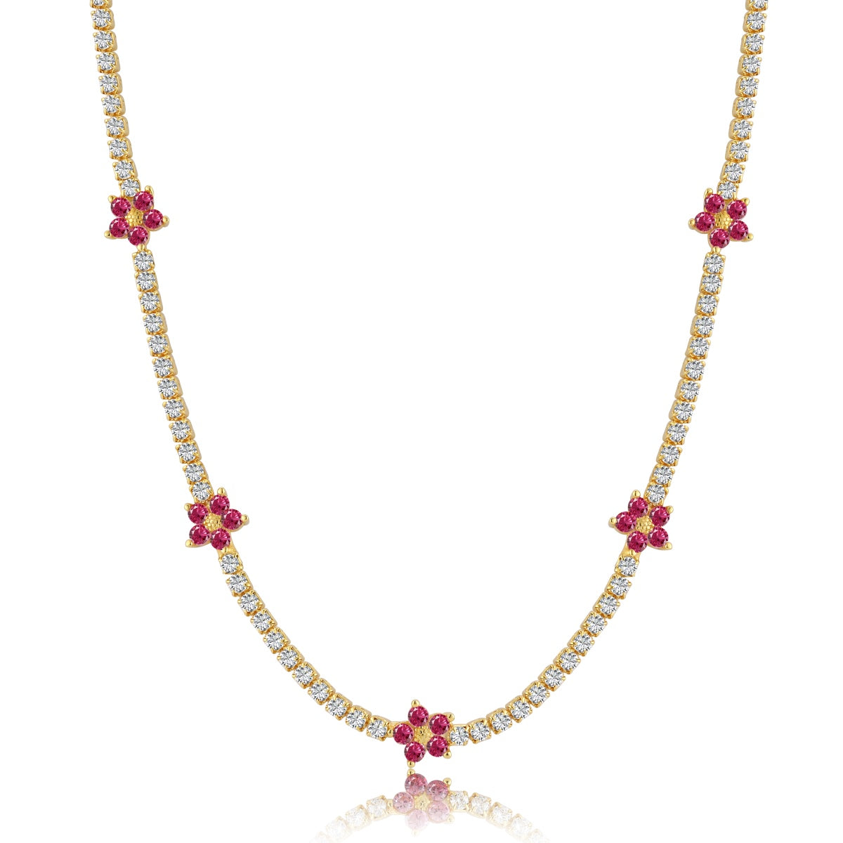 [Solara Jewelry]Luxurious Colorful Flower Tennis Necklace