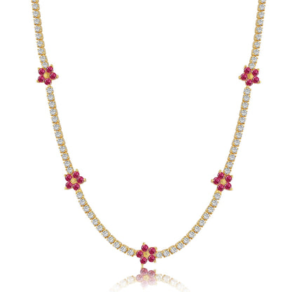 [Solara Jewelry]Luxurious Colorful Flower Tennis Necklace