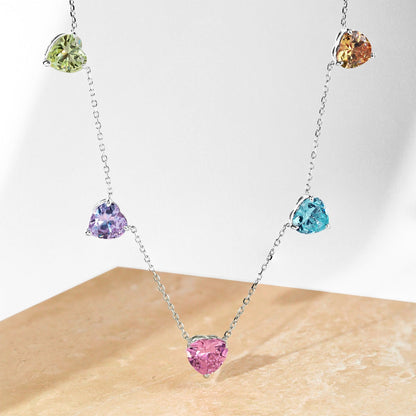 [Solara Jewelry]Sparkling Colorful Heart Cut Necklace