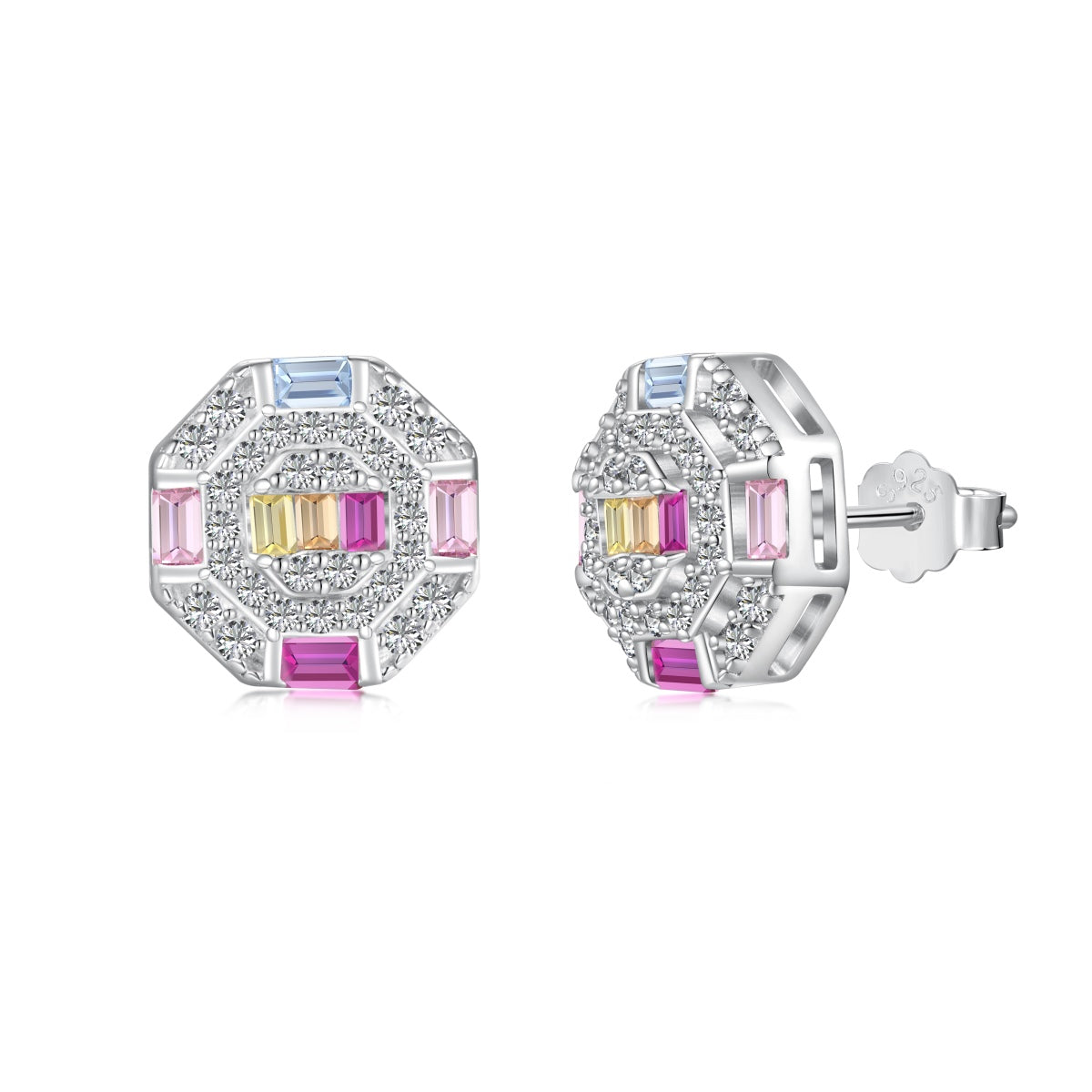[Solara Jewelry]Ornate Colorful Octagon Shape Daily Earrings
