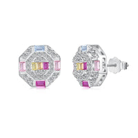 [Solara Jewelry]Ornate Colorful Octagon Shape Daily Earrings