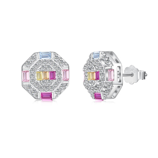 [Solara Jewelry]Ornate Colorful Octagon Shape Daily Earrings
