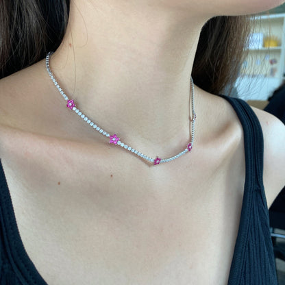 [Solara Jewelry]Luxurious Colorful Flower Tennis Necklace