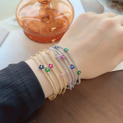 [Solara Jewelry]Sparkling Flower Shape Tennis Bracelet