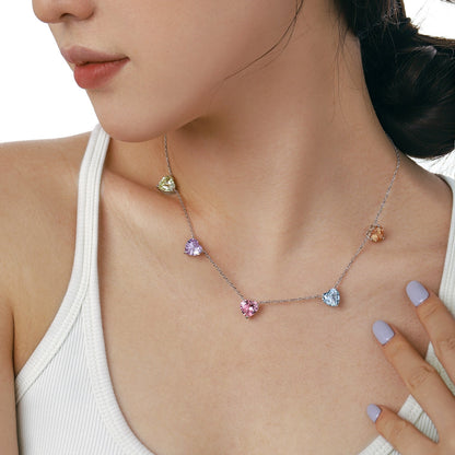 [Solara Jewelry]Sparkling Colorful Heart Cut Necklace