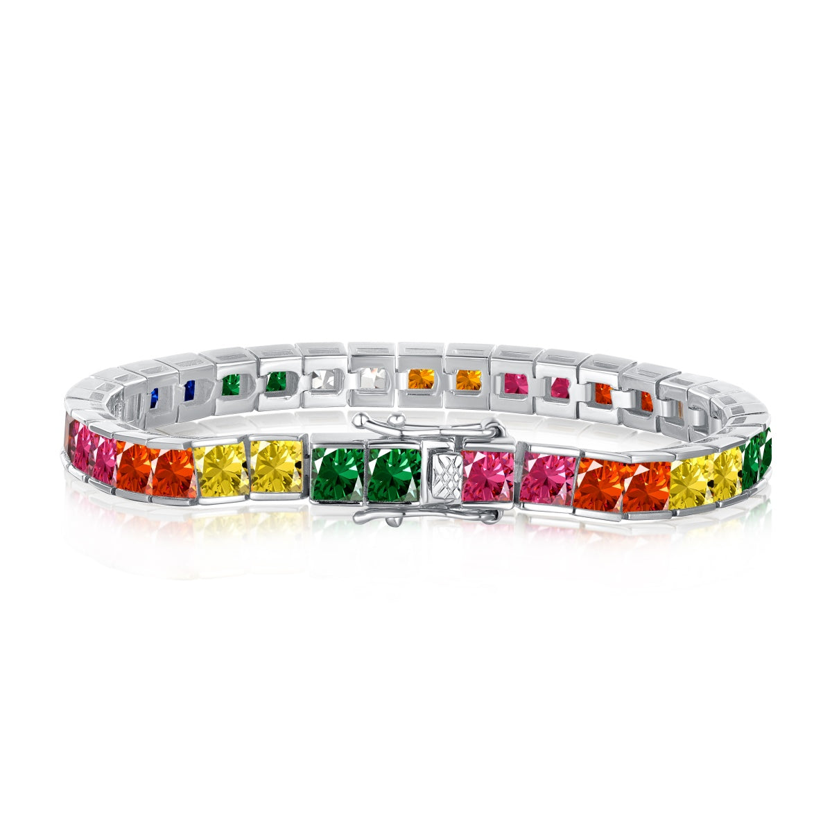 [Solara Jewelry]Radiant Colorful Princess Cut Tennis Bracelet