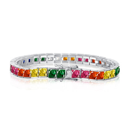 [Solara Jewelry]Radiant Colorful Princess Cut Tennis Bracelet