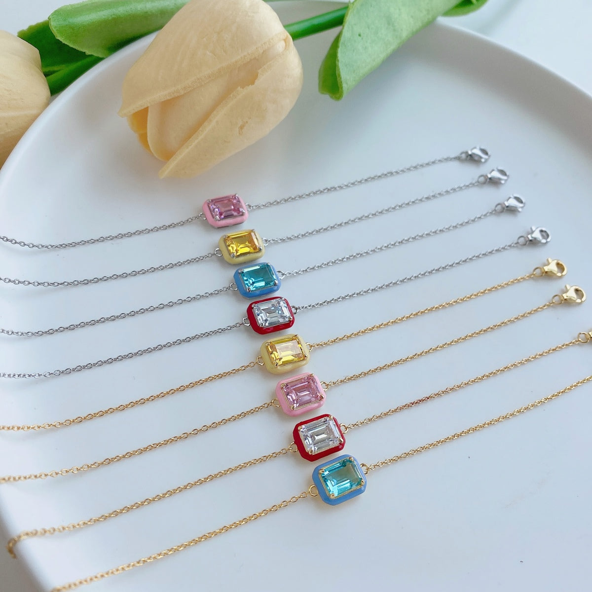 [Solara Jewelry]2.0 Carat Sparkling Colorful Emerald Cut Daily Bracelet