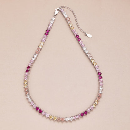 [Solara Jewelry]Sparkling Colorful Full Heart Tennis Necklace
