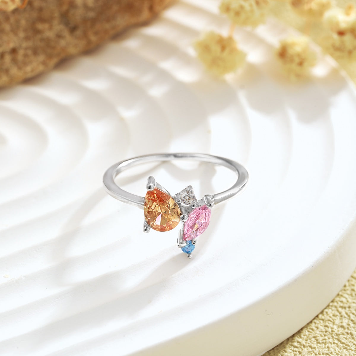 [Solara Jewelry]Radiant Colorful Multi Cut Daily Ring
